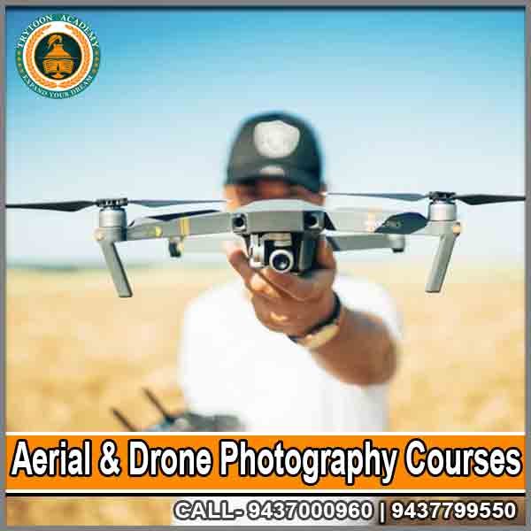 Aerial drone capturing scenic landscapes during professional photography training at Trytoon Academy.