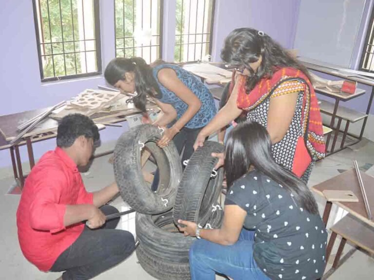 Interior design students participating in material exploration workshop