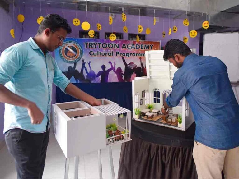 Trytoon Academy students presenting interior design concepts in studio class